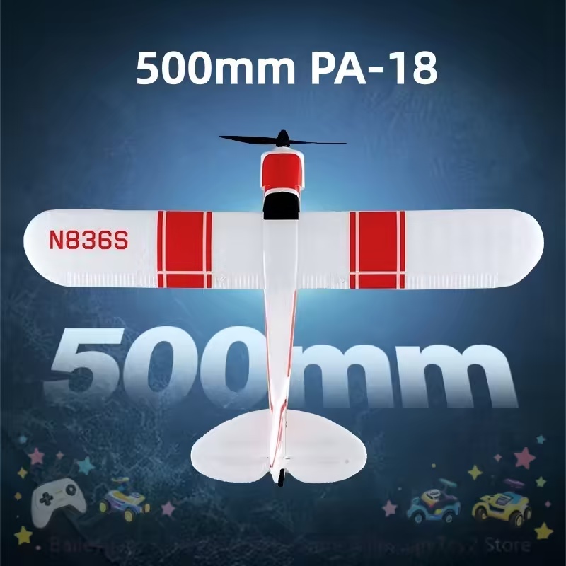 Rc Hobby Experts - 新しいブルーアローRC飛行機PA-18、翼幅500mm、電動固定翼リモートコントロールグライダーモデル、初心者向けホビー、アウトドアプレイ用