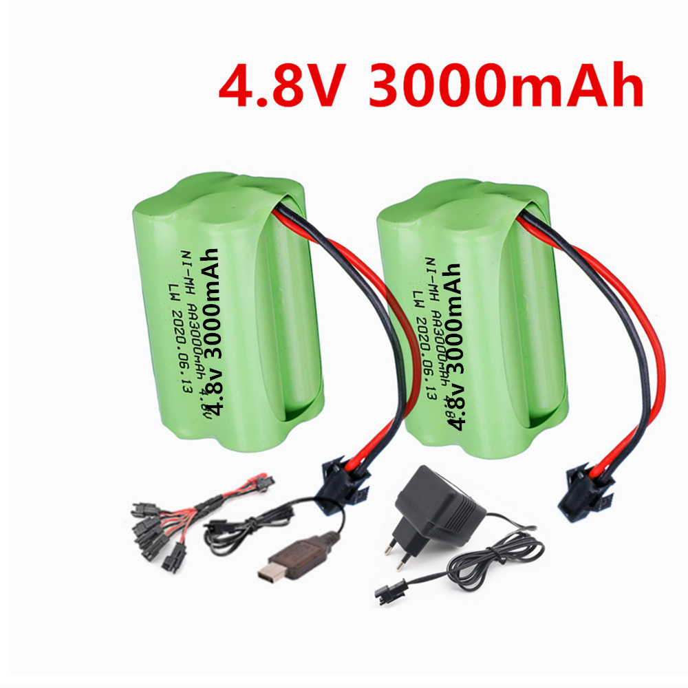 Rc Hobby Models - 4.8V 3000mAh充電式バッテリーと充電器、RCボート、RCカー、RC玩具、SMプラグ付きTモデル、AA 4.8Vバッテリーパック用